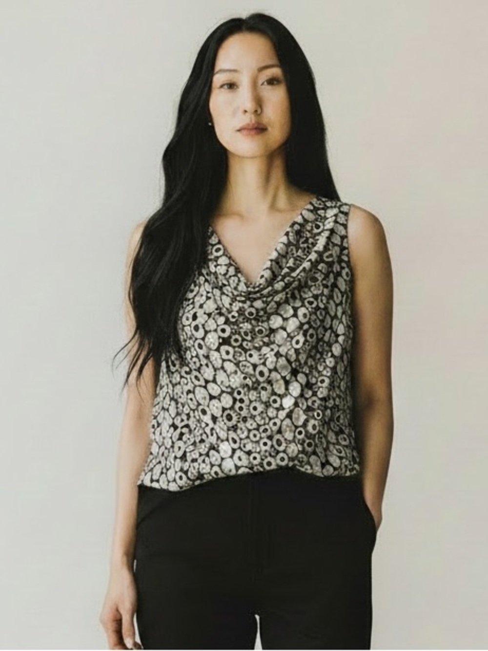 Anne Klein Black and White Cowl-Neck Sleeveless Top - Picture 2 of 3
